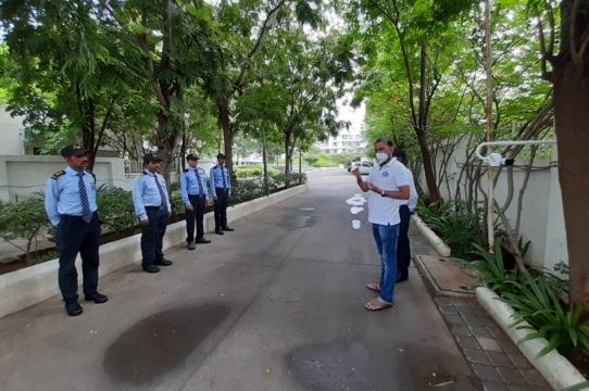 Morning guard briefing at a residential society